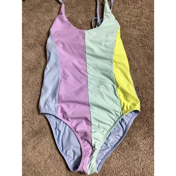 New. Pilyq pastel stripe one piece. Small. Retails $178 - Image 3