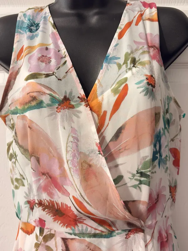 Calvin Klein Floral Chiffon Maxi Dress - Blush, Coral, Teal - Image 3