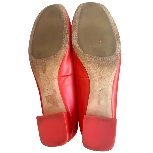 Tory Burch Gigi Pump Samba Red Leather Gold Logo Block Heel Size 8 Box - Image 7