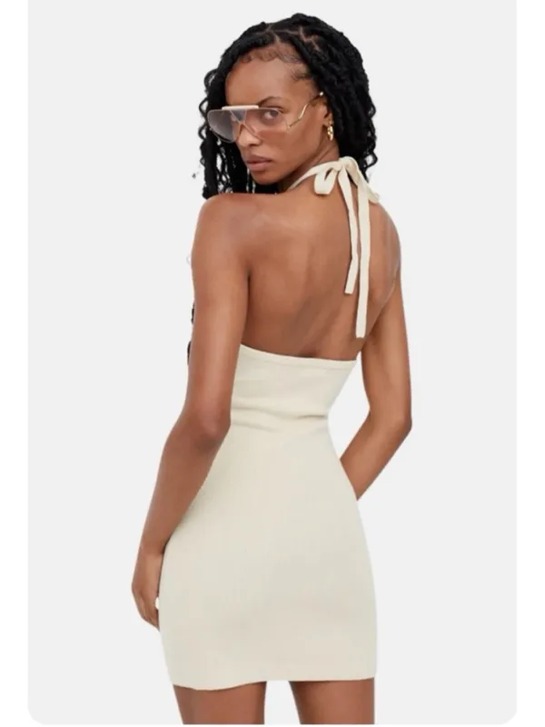 For Love‎ & Lemons Mona Knit Halter Neck Mini Dress Ivory S $153 - Image 2