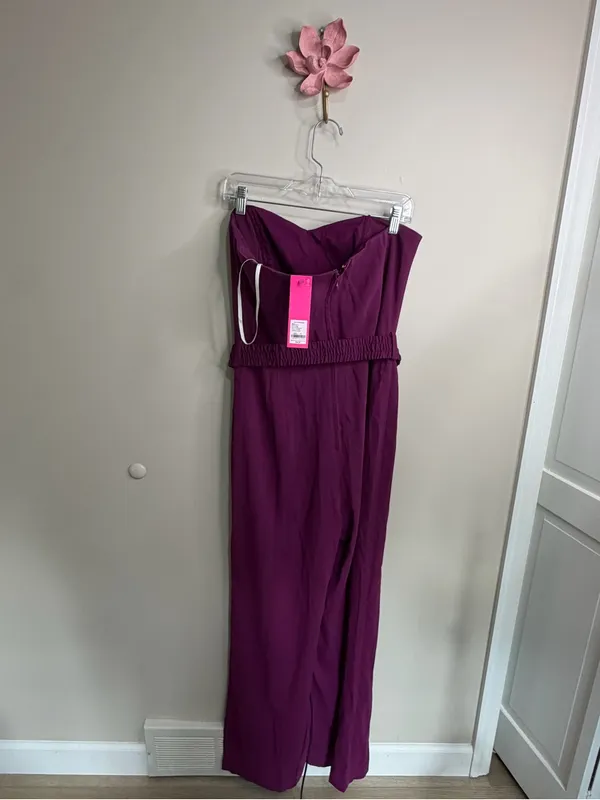 Lilly Pulitzer Strapless Plum Wide-Leg Jumpsuit with Self Tie - Image 5