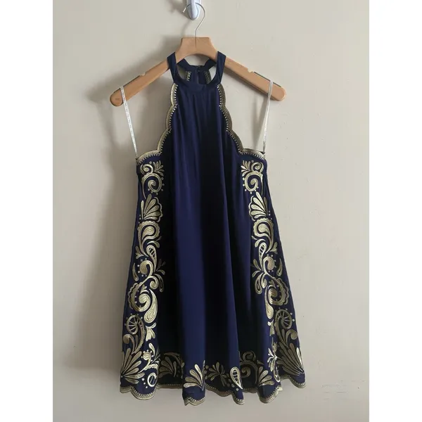 Lilly Pulitzer XS Quinn Dress Navy‎ Gold Gypset Swirl Dress Embroidered - Image 3