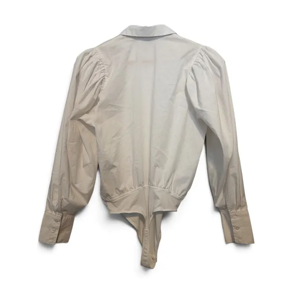 Express Womens White Puff Shoulder Button Down Shirt Bodysuit Long Sleeve - Image 2