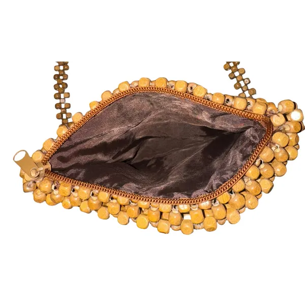 Wooden Beaded Crossbody Bag Purse Boho Hippie Granola Natural Textured‎ 7x7.5 - Image 4