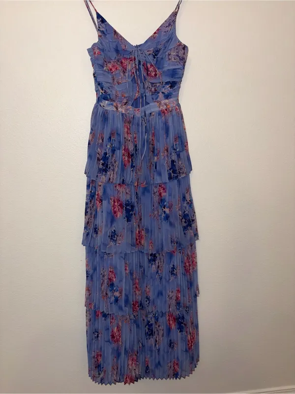 NWOT Pleated Floral Tiered Maxi Dress with Cutouts & 3D Flower Straps - Image 10