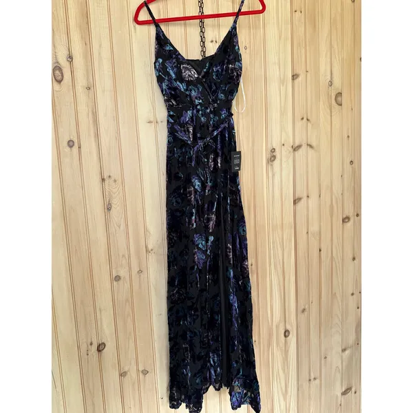 NWT Lulus Pretty Companion Black Floral Velvet Burnout Maxi Dress Holiday Sz XS - Image 2