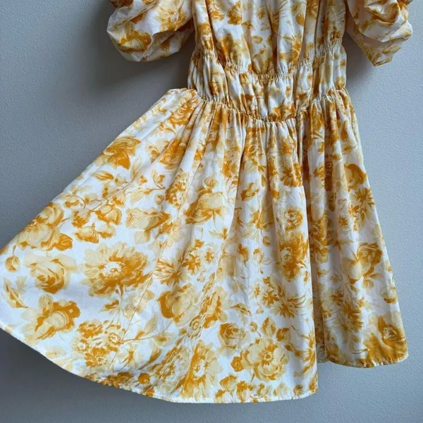 Abercrombie & Fitch Yellow Floral Off The Shoulder Prep Mini Dress Size Medium - Image 3