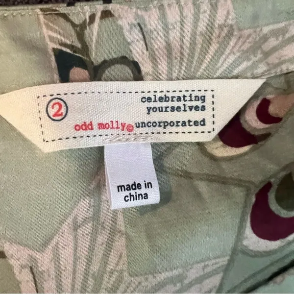 Anthropologie Odd Molly Boho Shift Dress Green European Lagenlook Cottagecore M - Image 5