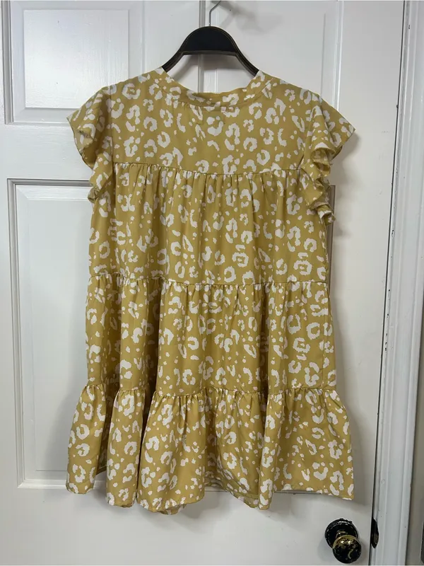 Myra Bag Yellow and White Leopard Tiered Mini Dress - Image 2