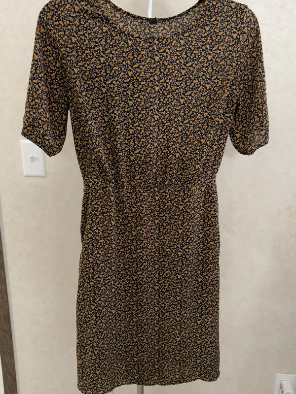 Uniqlo Black Dress with Mustard Floral Print - Image 2