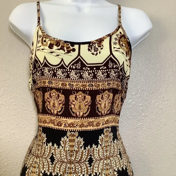 Earthy Elephant Artsy Bohemian Boho Chic Lightweight Casual Summer‎ Slip Dress M - Image 2