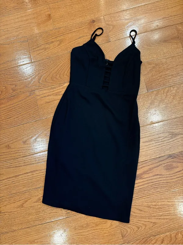 Forever 21 Black Mini Dress Small Strappy Plunge Little Black Dress Party HOCO - Image 2