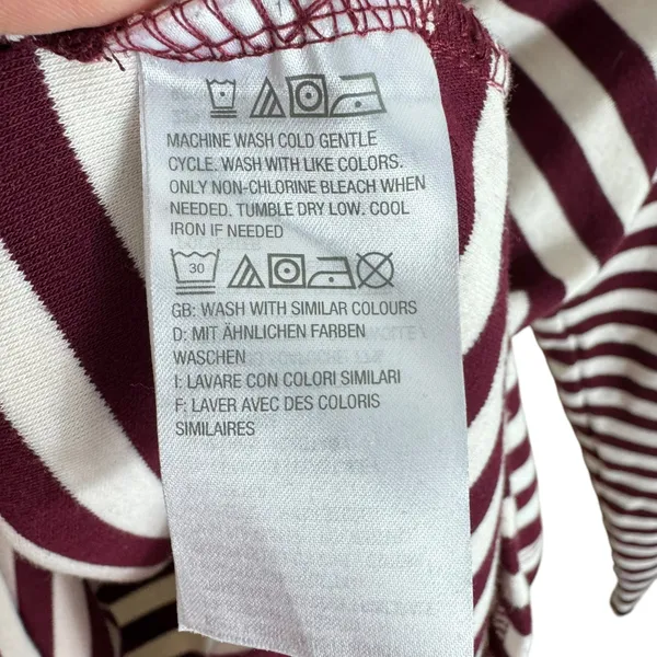 Denim‎ & Co Burgundy Cream Striped Cowl Hooded Knit Velour Pullover Top Medium - Image 7