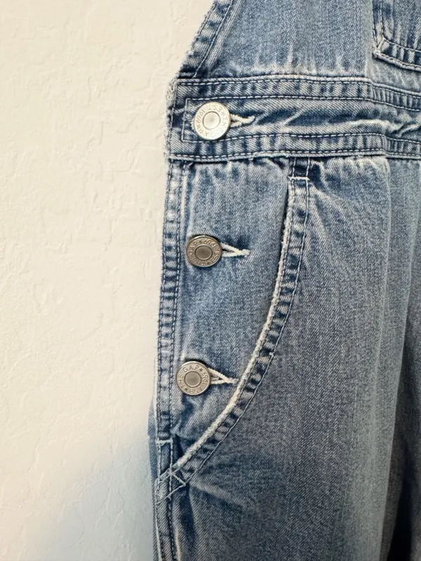 Gap Vintage Overalls Size Small Blue Rigid Denim Relaxed Straight Leg Distressed - Image 6