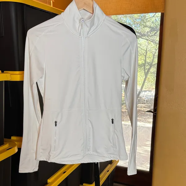 Amazon Running Jacket Slim Fit Zip Up Athletic Jacket with Thumb Holes White Size Small - Image 2
