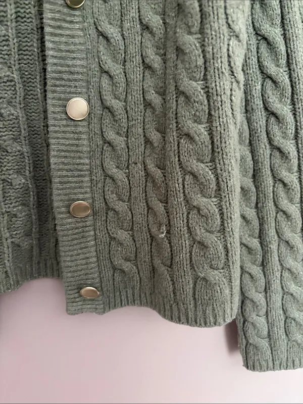 Abercrombie & Fitch Button Up Cable Knit Cardigan Dark Sage Small - Image 4
