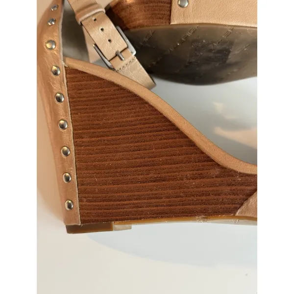 Via Spiga 3.5' Tan Leather Moto Silver Studded Platform Wedge Sandals 9M Biker - Image 9
