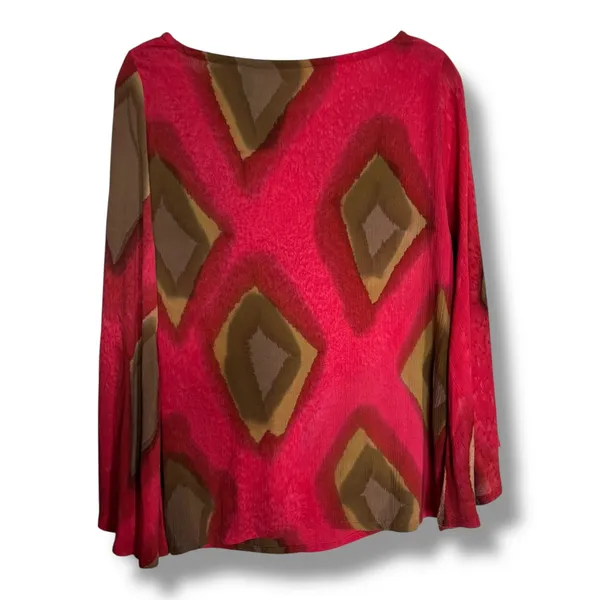 IndoMario Womens Abstract Geometric Blouse‎ Dark Coral Brown Size S/M - Image 3