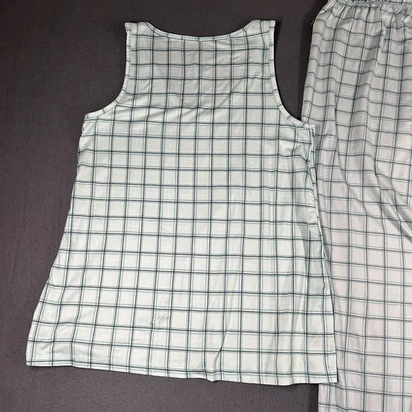 Eddie Bauer Pajama Set Womens Small Green Plaid Tank Top Pants Sleepwear Jersey - Image 16