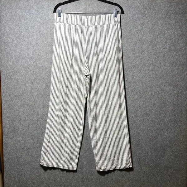 Definitions d.jea‎ Womens Medium Striped Linen Blend Wide Leg Pants Black White - Image 10