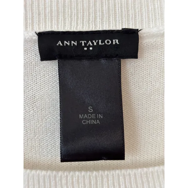 Ann Taylor Womens White Lace Panel Long Sleeve‎ Sweater Cotton Blend Size S - Image 3