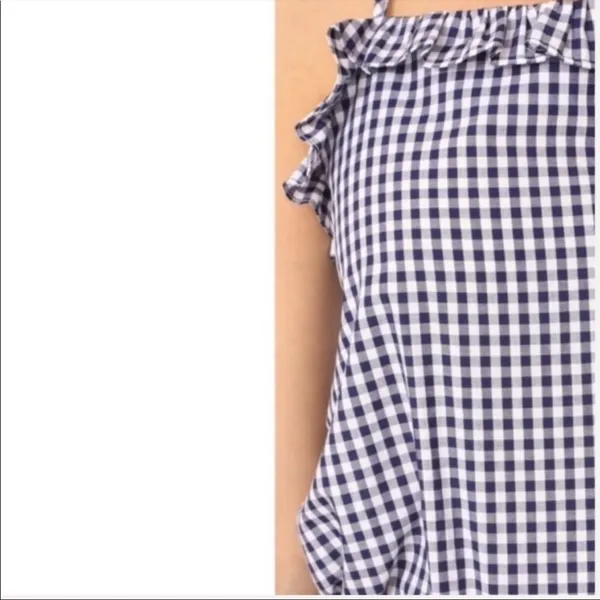 Amanda Uprichard Blue & White Gingham Ruffled Tank Top Blouse S - Image 4