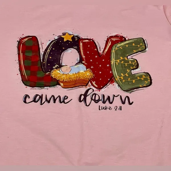L/S Christmas T-Shirt-Baby Jesus/Manger ”Love Came Down”-Luke 2:11 -Medium-NWOT - Image 3