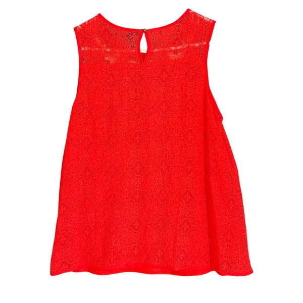 Entro Womens SIze Large Red Lace Tank Top Embroidered Floral Neck Keyhole Boho - Image 3