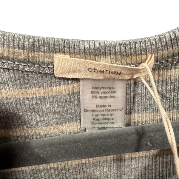 Eberjey‎ Stripe Lounge Logan Walking Ribbed Tank Medium Gray Cream - Image 5