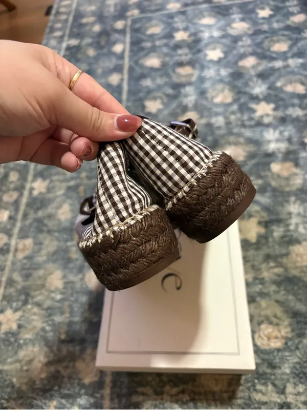 NEW Anthropologie Maeve Gingham Mary Jane Espadrille Flats Size 40 - Image 5