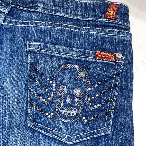7 For All Mankind Embroidered Skeleton Spider Bootcut Jeans - Image 6