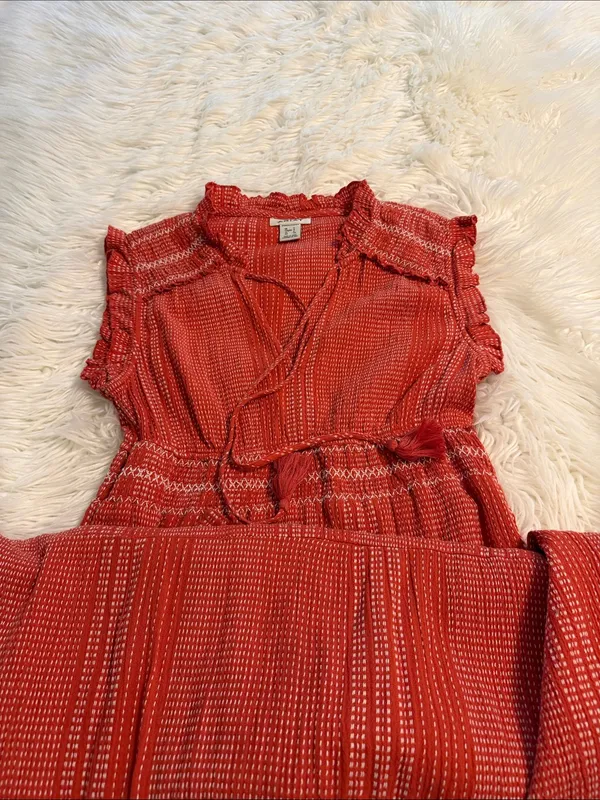 Ariat Coral-Red Tiered Maxi Dress with Tassel Tie size S excellent condition - Image 10