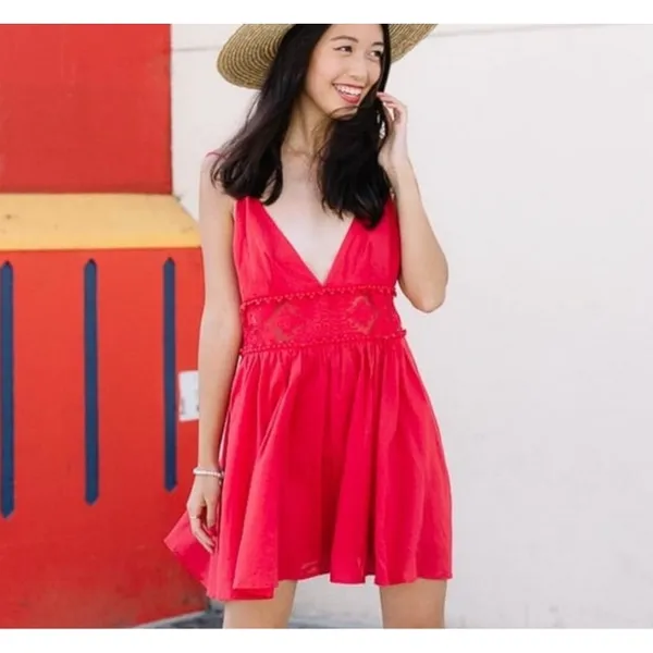 Jetset Diaries Grazie Red Lace Mini Dress XS NWT Backless‎ Scallop Party - Image 14