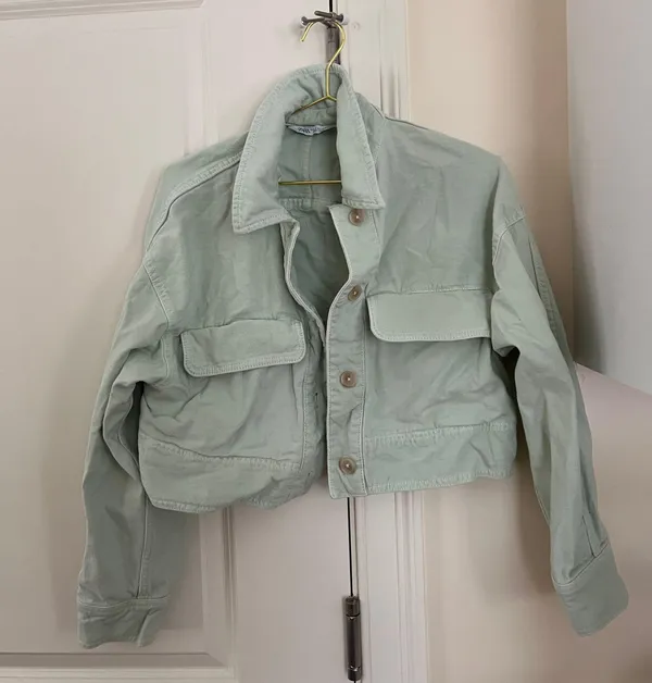 ZARA Light Green Denim Jacket - Image 3