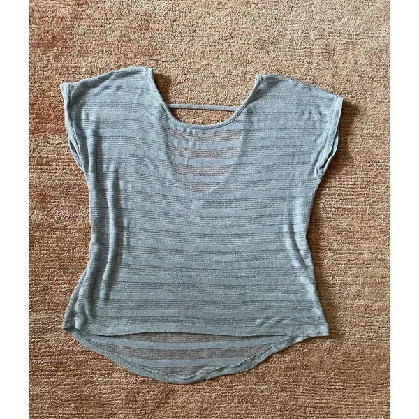 Tea n Rose Sheer Stripe Top Women Gray Short Sleeve Scoop Neck Size M - Image 2