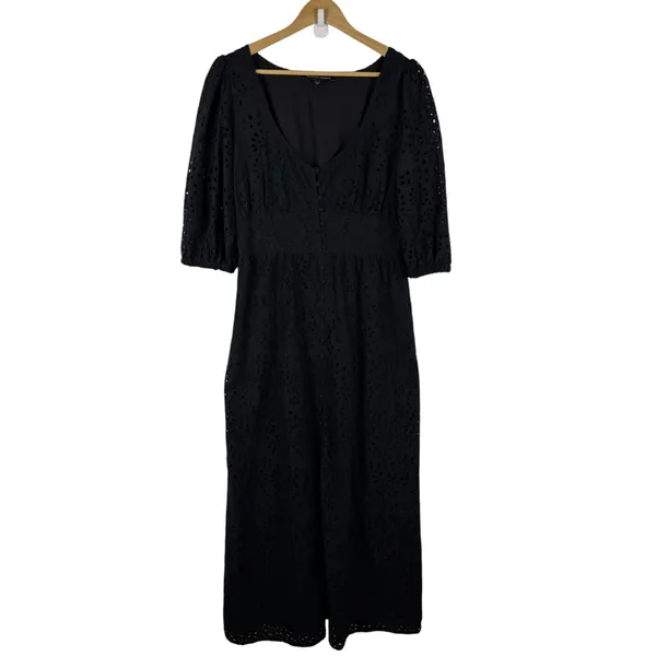 Boston Proper Eyelet Button Front Maxi Dress Size 10 Black Cotton‎ Minimalist - Image 2