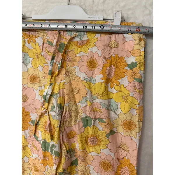 Insense Floral Linen Blend Pants Womens 26 Yellow Pink Retro Drawstring Straight - Image 2