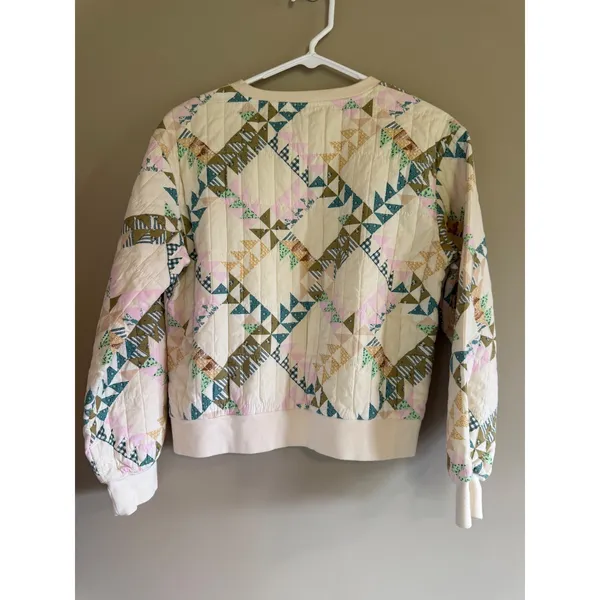 Universal Threads Quilted Patchwork Sweatshirt Cream Geometric Pullover XS‎ - Image 3