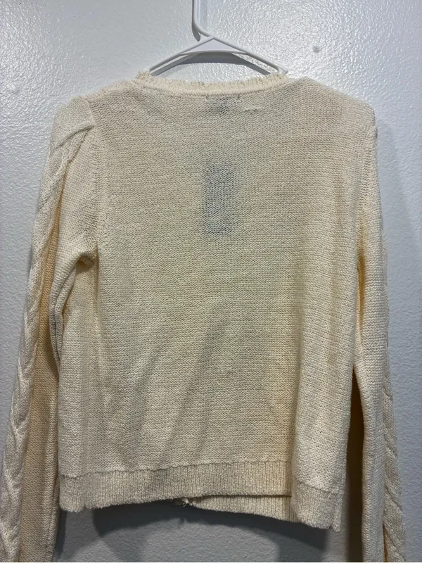 wild fable Cream Scalloped Cable-Knit Button Cardigan - Image 7