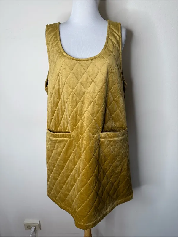Listicle Gold Velvet Quilted Sweet Nothing Pinafore Dress NWT M - Image 2