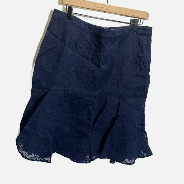 Rachel Parcell Navy Blue Floral Lace Trumpet Skirt XXL Flounce Hem Midi Skirt‎ - Image 3