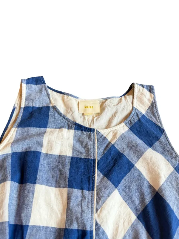 Maeve Blue White Buffalo Check Dress Asymmetrical Hem Sleeveless X-Large Women's - Image 2