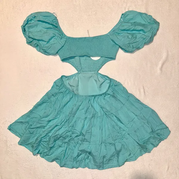 NWT Women’s WAPG Raegan Blue Teal Cutout Mini Dress size Medium - Image 6