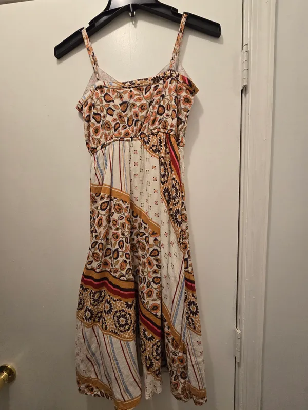 aerie Cream Maxi Dress with Mustard & Rust Patchwork Xs - Image 4