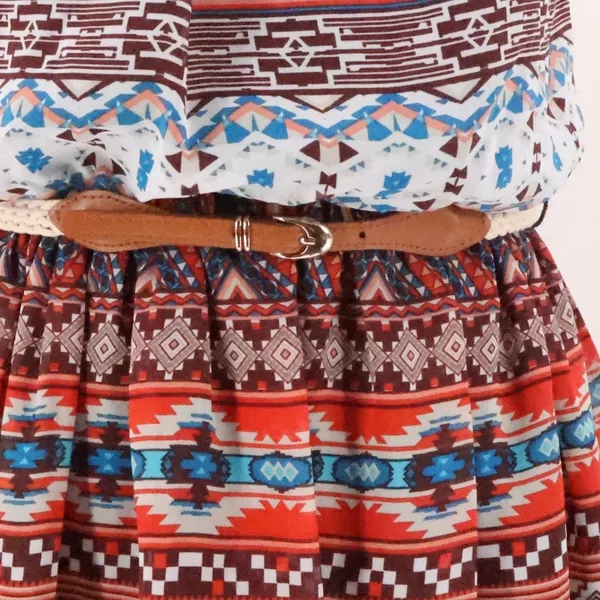Southwestern‎ Halter Dress Womens Size M Red Blue Boho Boho Aztec Belt Chiffon - Image 2