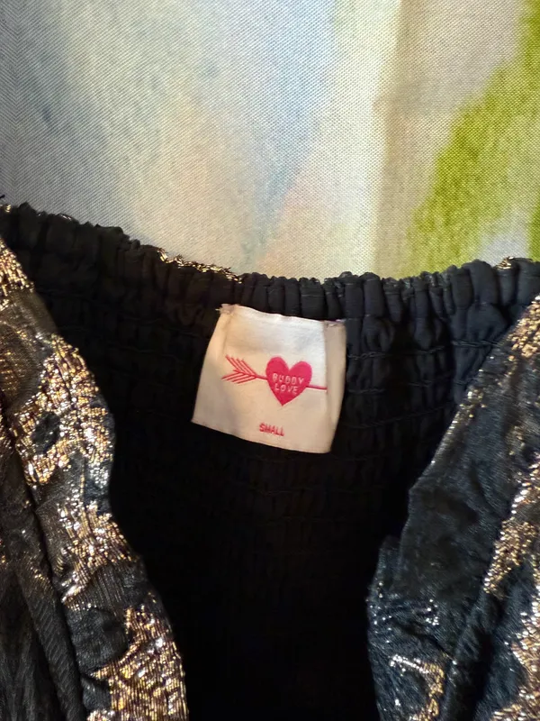 Buddy Love Mini puff sleeve black and gold dress size small - Image 3