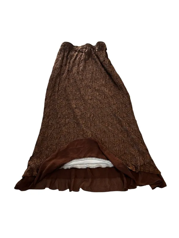 Vintage Brown Mesh Maxi Skirt Chiffon Ruffle Hem 90s Y2K Bohemian Fairy Grunge - Image 3