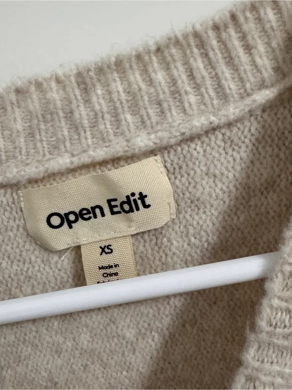 Open Edit Cropped Crewneck Sweater in Light Taupe - Image 2
