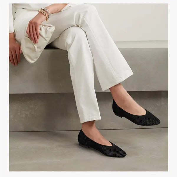 Tingrise Slip On Pointed Toe Comfortable Knit Black Women's Ballet Flats - Image 7