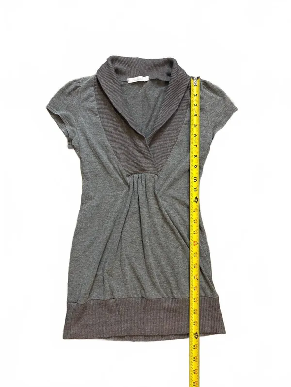 Vintage Y2K Charlotte Russe Gray Shawl Collar Tunic Top Small Made in USA - Image 2